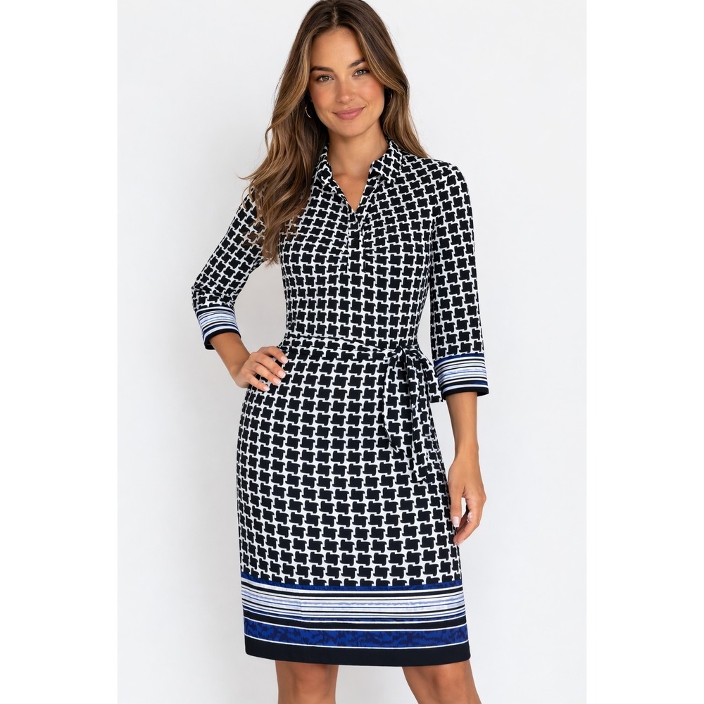 Laundry by Shelli Segal Womens 4 Long‎ Sleeve Collared Classic Dress Blue Beret